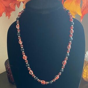 Onyx, Garnet, and Glass Beaded Necklace